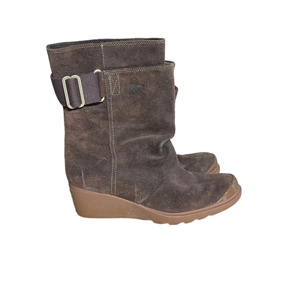 Sorel Boots Womens Sz 8.5 Toronto Brown Burnished Suede Leather Wedge NL2117-248 - Picture 1 of 5